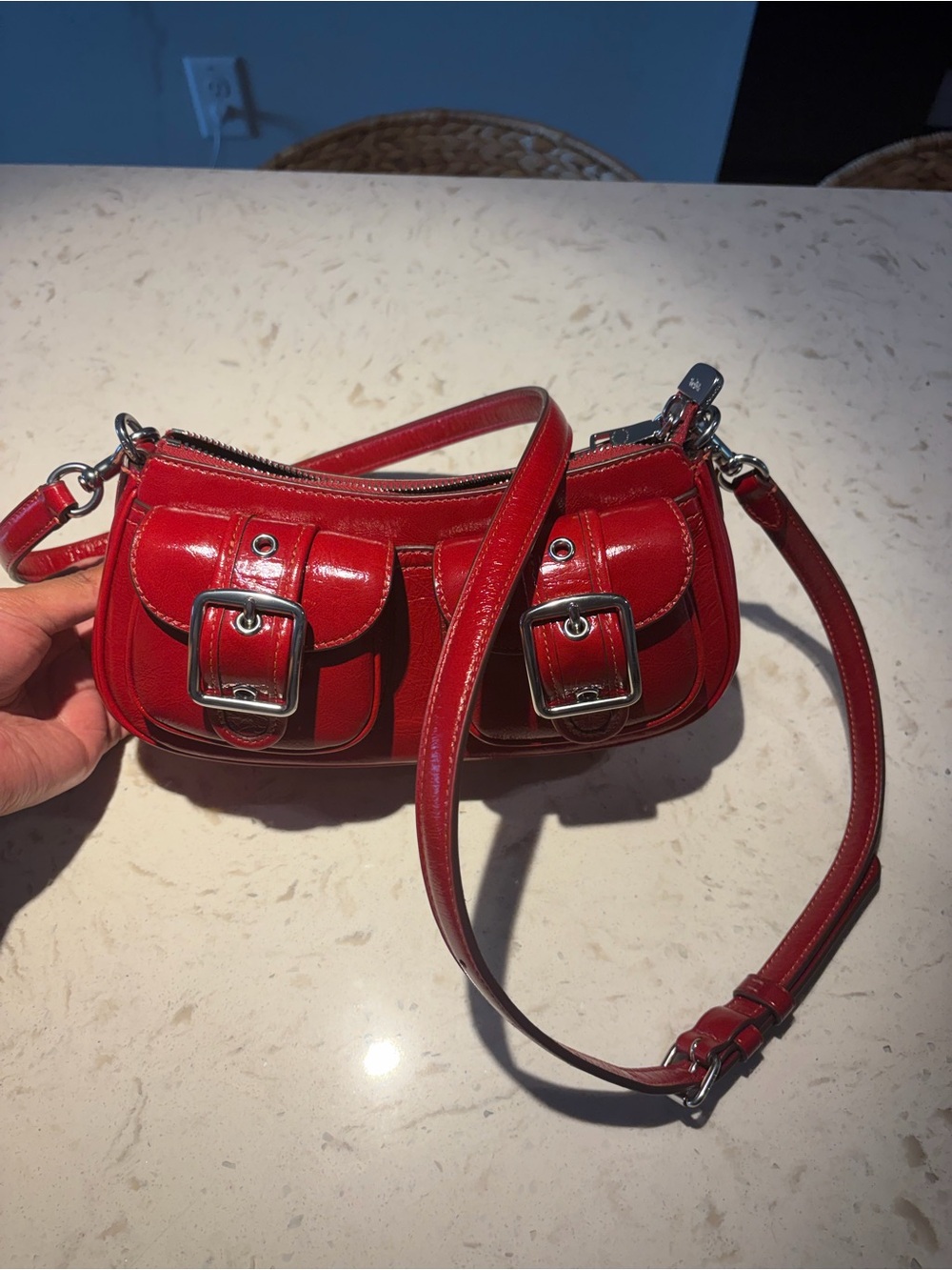 Coach Red Leather Double-Pocket Crossbody Bag